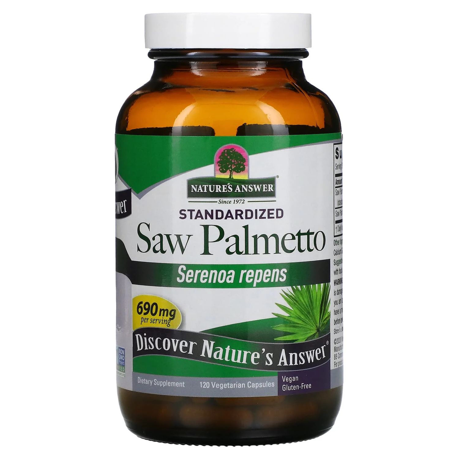 Natures Answer, Kosher Saw Palmetto Standardized  Berry Extract 690mg, Supports Healthy Prostate - 120 Capsules