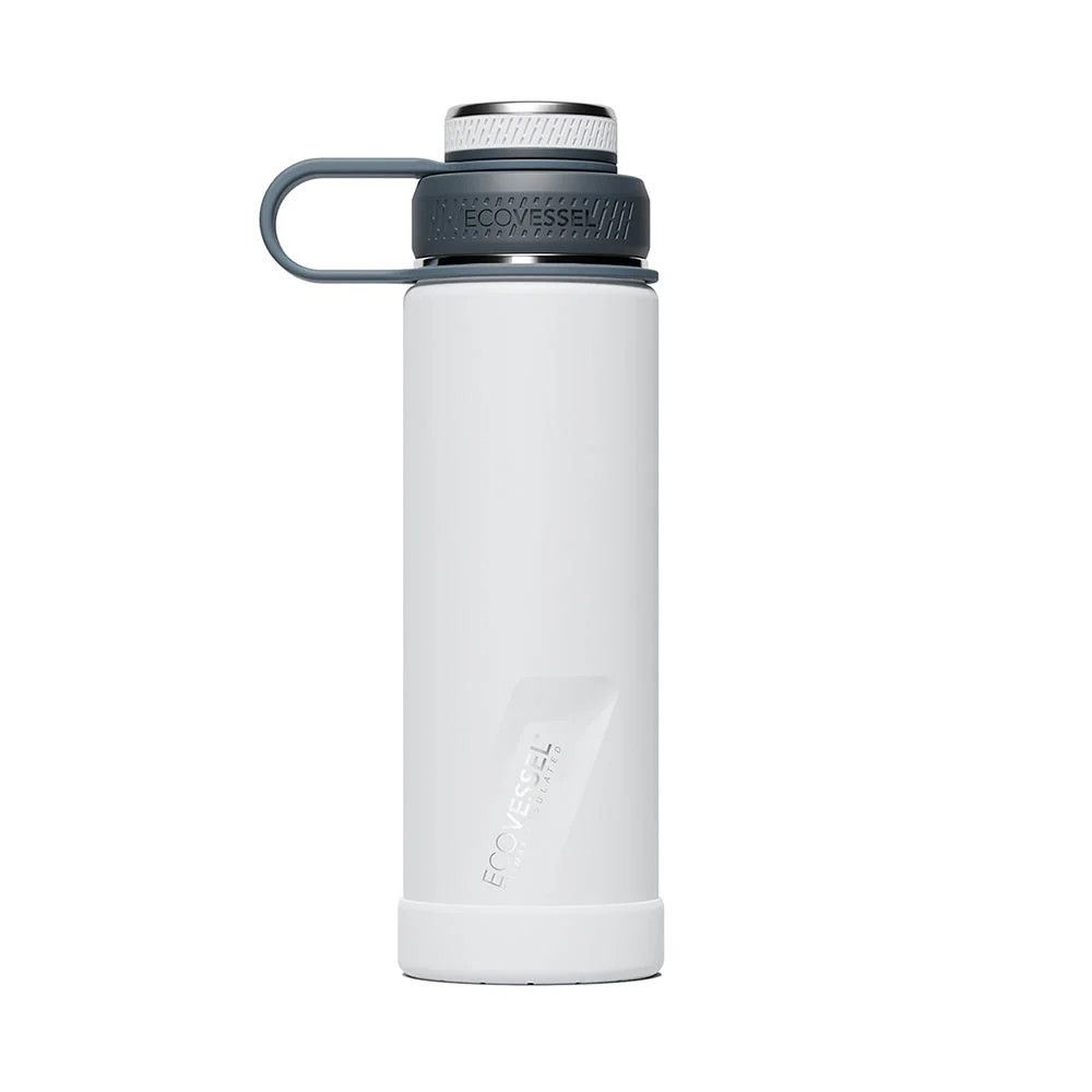 Eco Vessel, The BOULDER Stainless Steel, Water Bottle with Screw Top &amp; Strainer, White Out - 591 mL (20 oz.)