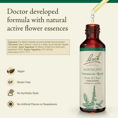 Bach, AGRIMONY, Offers Peace &amp; Openness, Oral Liquid Dropper - 20 mL