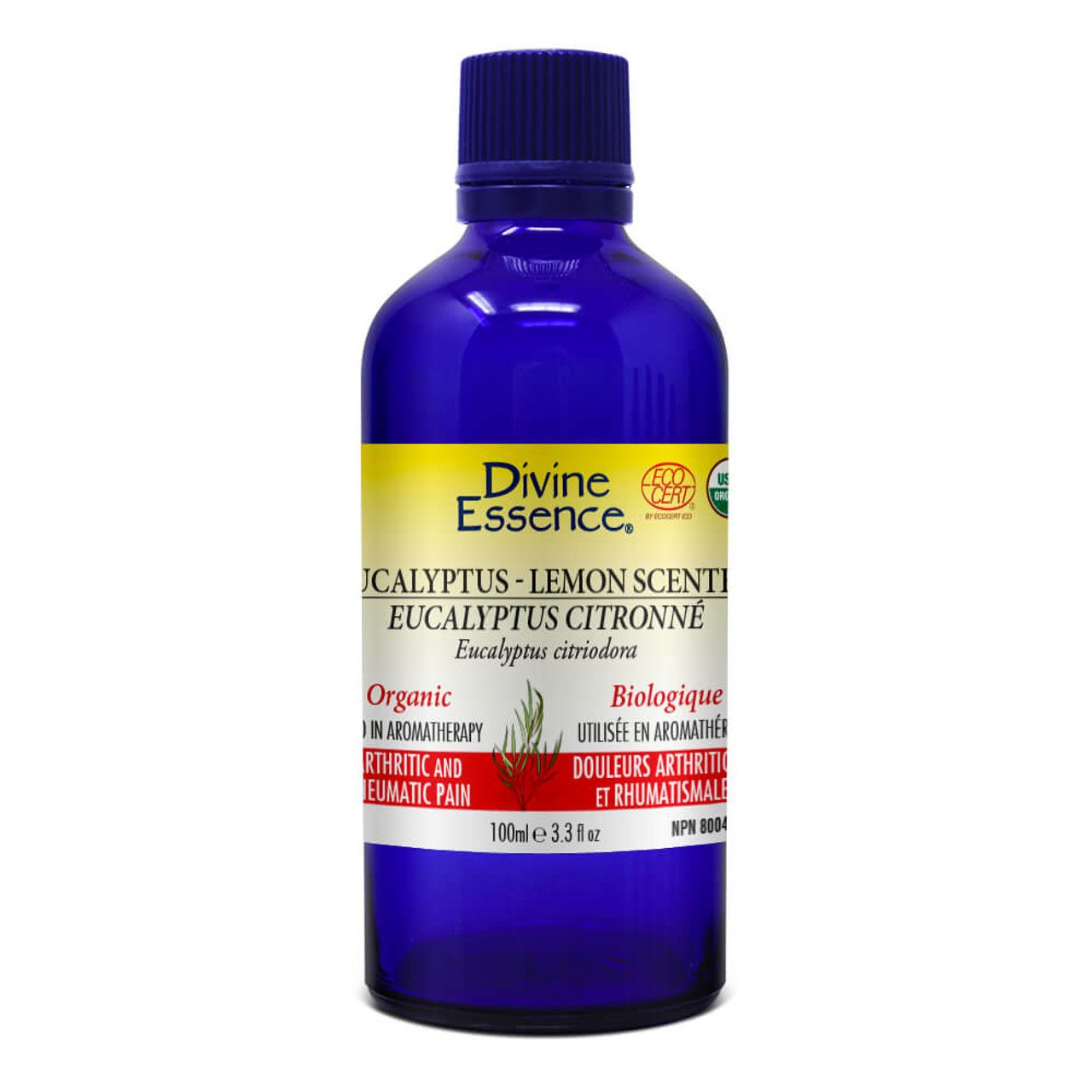 Divine Essence, EUCALYPTUS-LEMON SCENTED Organic, Relieves Arthritic &amp; Rheumatic Pain, Essential Oil - 100 mL