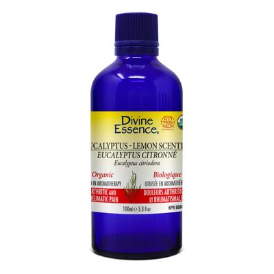 Divine Essence, EUCALYPTUS-LEMON SCENTED Organic, Relieves Arthritic &amp; Rheumatic Pain, Essential Oil - 100 mL