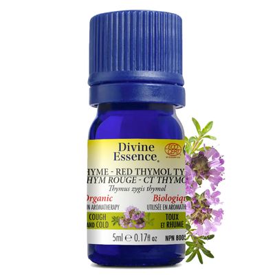 Divine Essence, THYME-RED THYMOL Organic, A Nerve Tonic Relieves Cold &amp; Cough, Essential Oil - 5 mL