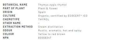 Divine Essence, THYME-RED THYMOL Organic, A Nerve Tonic Relieves Cold &amp; Cough, Essential Oil - 5 mL