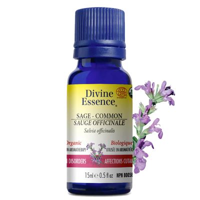 Divine Essence, SAGE-COMMON Organic, Relieves Minor Skin Irritations &amp; Insect Bites, Essential Oil -  15 mL