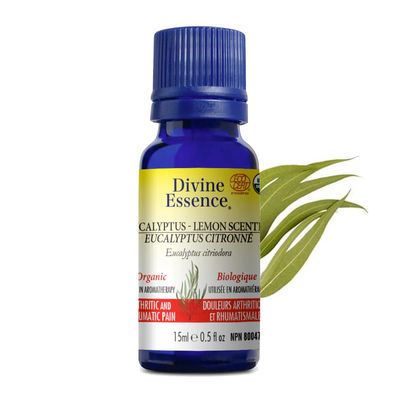 Divine Essence, EUCALYPTUS-LEMON SCENTED Organic, Relieves Arthritic &amp; Rheumatic Pain, Essential Oil - 15 mL