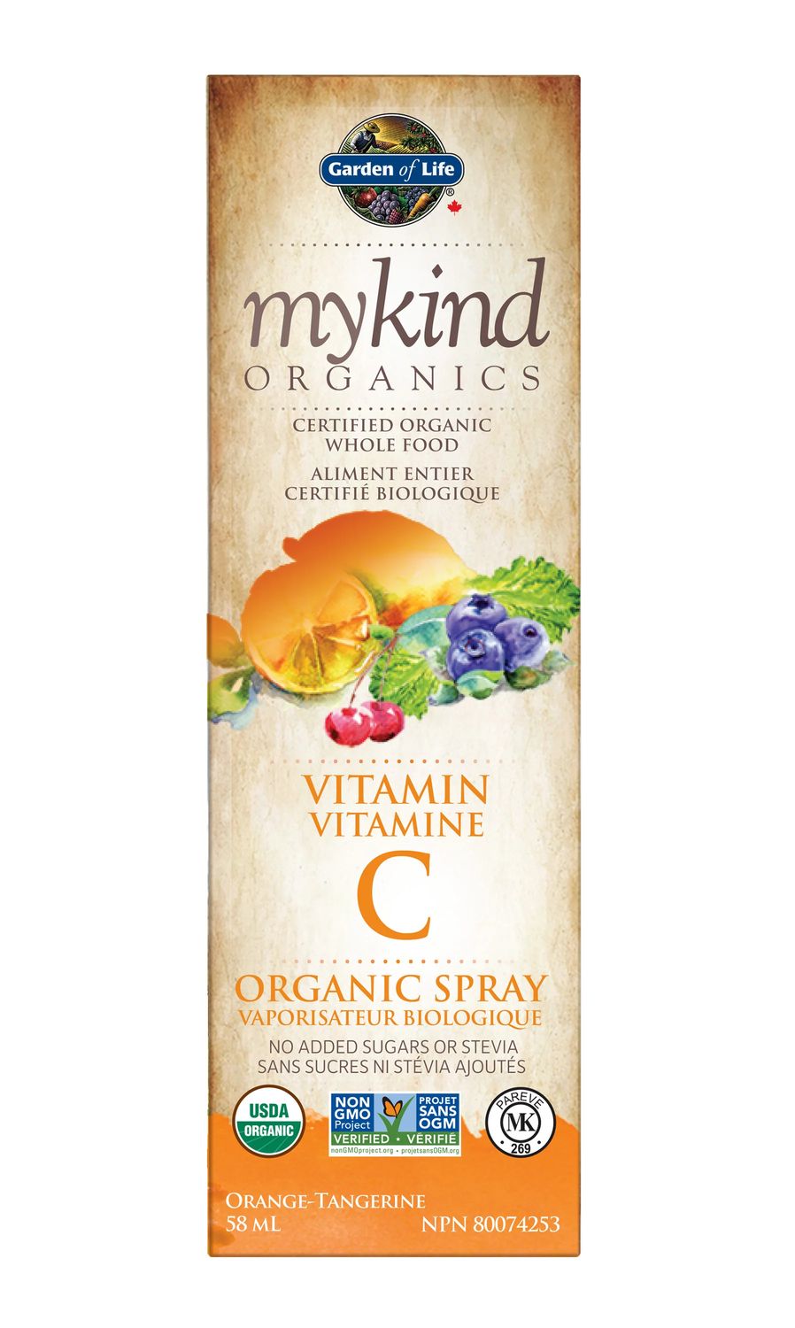 Garden of Life, MyKind Organics, Vitamin C Spray, Supports Immune System &amp; Promotes Skin and Tissue Health, Orange-Tangerine Flavor - 2 fl oz (58 mL)