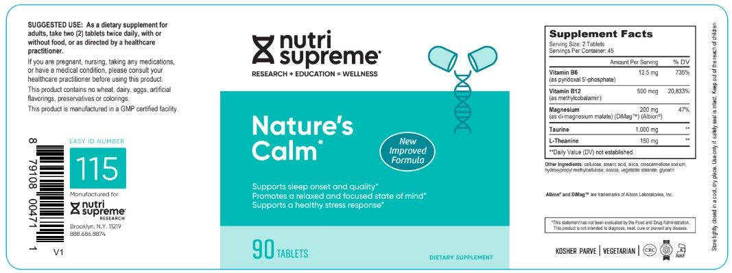 Nutri Supreme, Kosher  Natures Calm Tabs, (Magnesium, L-Theanine, Taurine, B6, B12) - 90 Tablets #115 - DISCONTINUED Replaced by Nutri Supreme, Kosher Magnesium Calm - 120 Tablets it is the same
