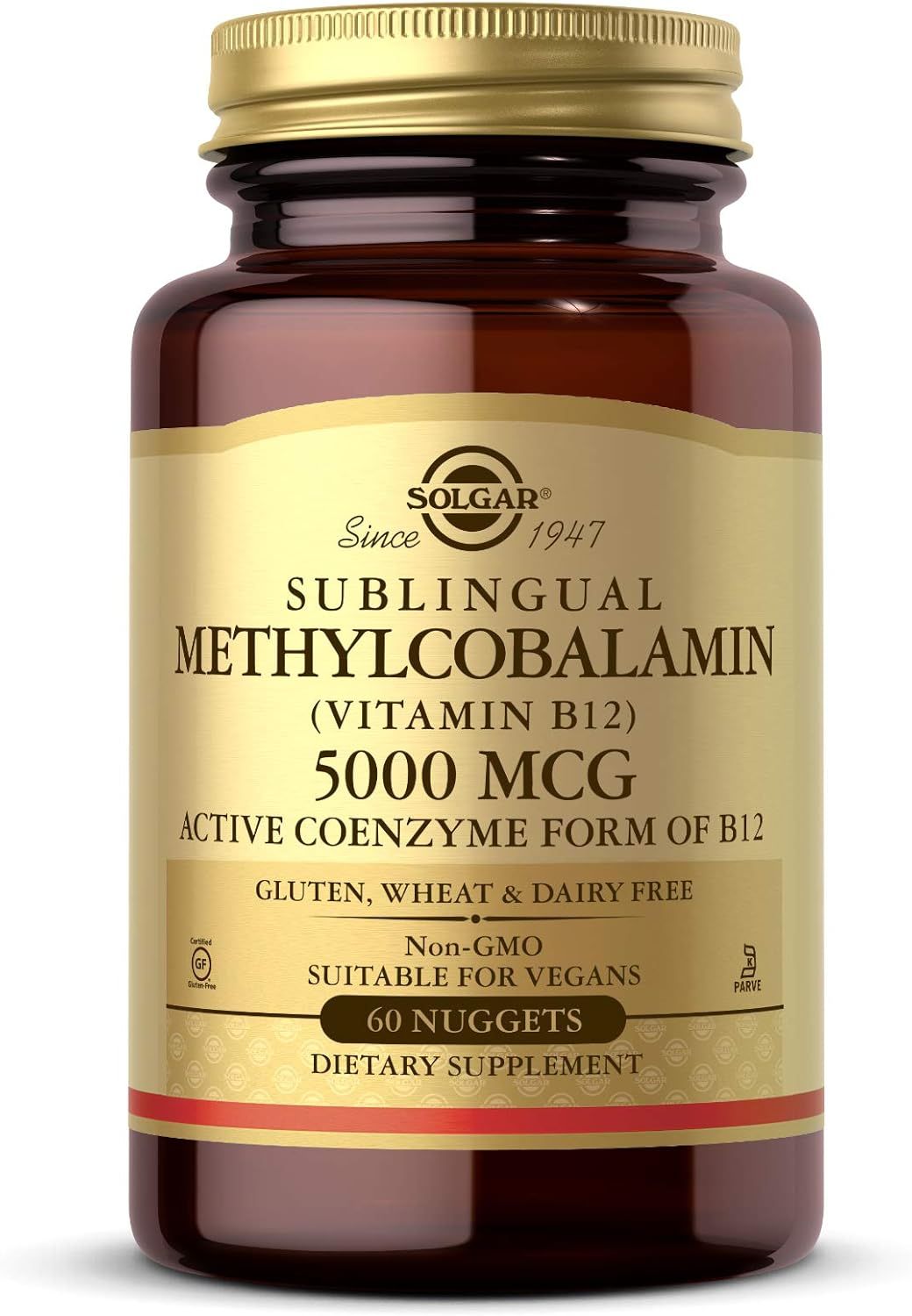 Solgar, Kosher Vitamin B12 (5000 mcg) Sublingual Methylcobalamin, Cherry Flavor, Chewable - 60 Nuggets