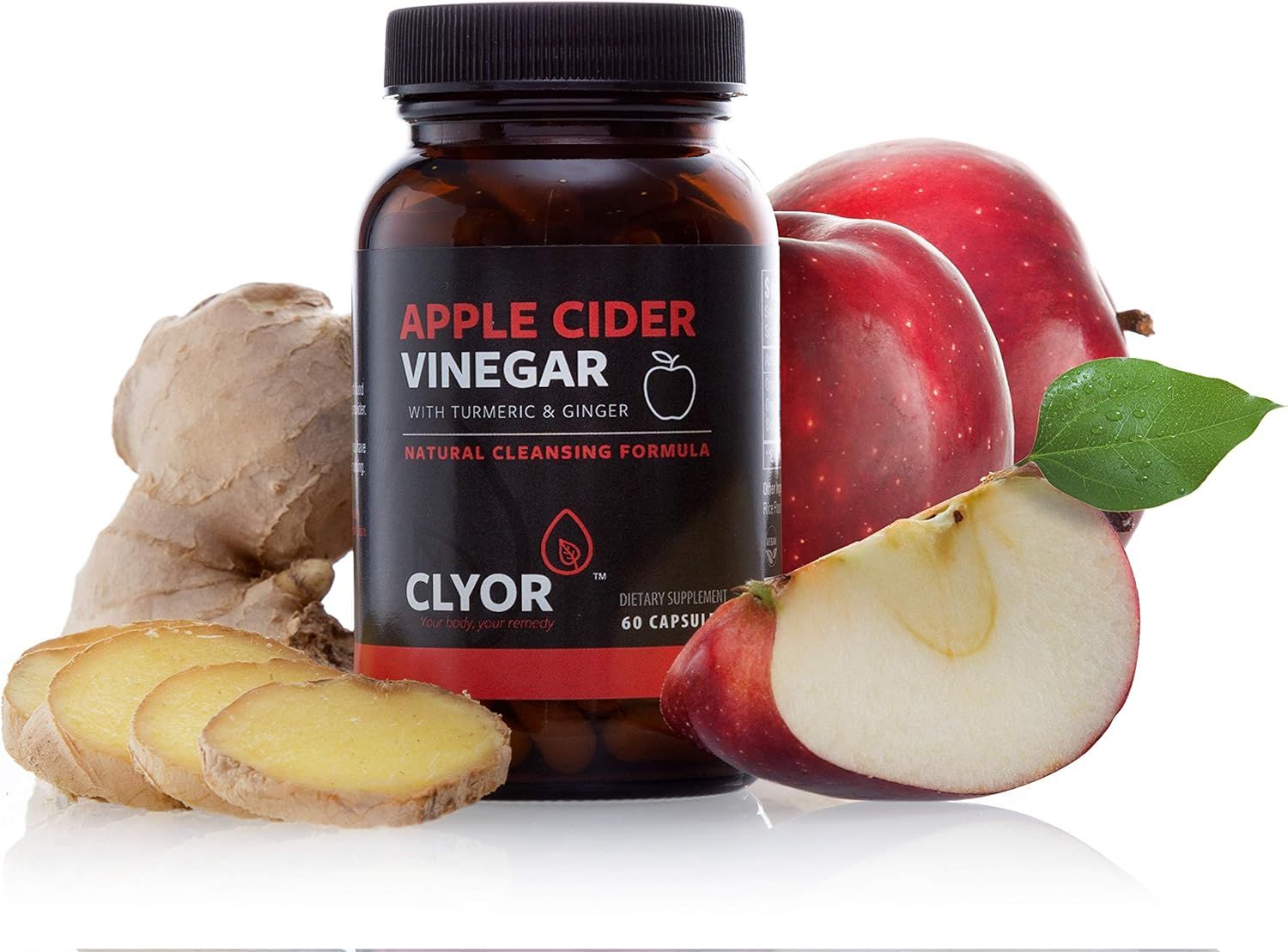 Clyor, APPLE CIDER VINEGAR, With Turmeric &amp; Ginger, Natural Cleansing Formula - 60 Vegetarian Capsules
