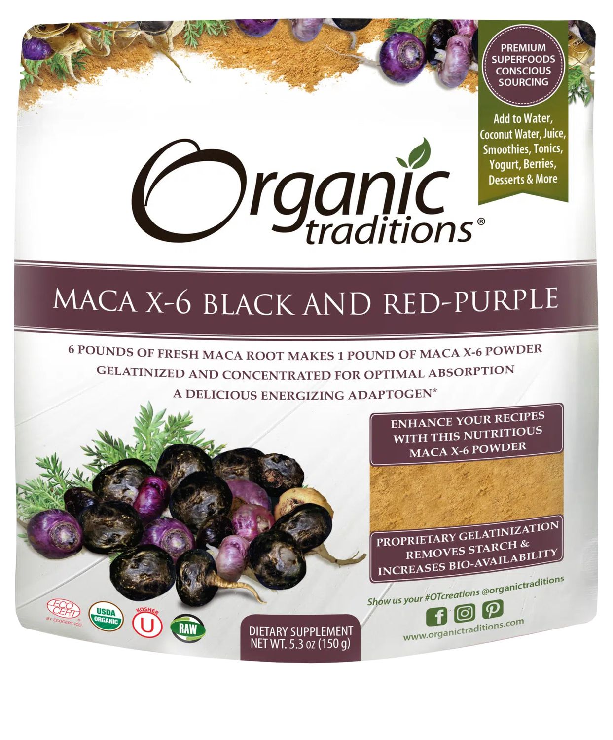 Organic Traditions, Maca X-6 Powder - 5.3 oz(150 g)