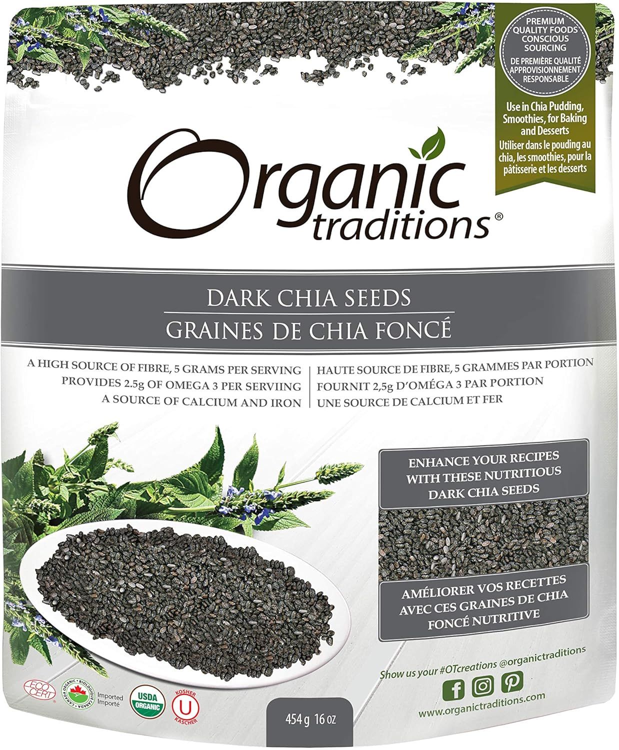 Organic Traditions, Dark Chia Seeds - 454 g (16 oz)