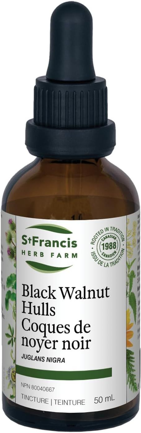 St. Francis Herb Farm, BLACK WALNUT HULLS, Treats Parasitic Infections, Liquid Tincture - 50 mL