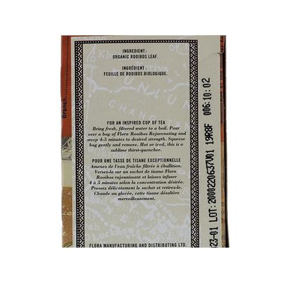 Flora, Kosher Organic Rooibos Rejuvenating, Herbal Tea Blend - 16 Fresh Sealed Tea Bags