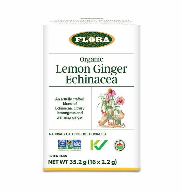 Flora, Kosher  Organic Lemon Ginger Echinacea - 16 Fresh Sealed Tea Bags
