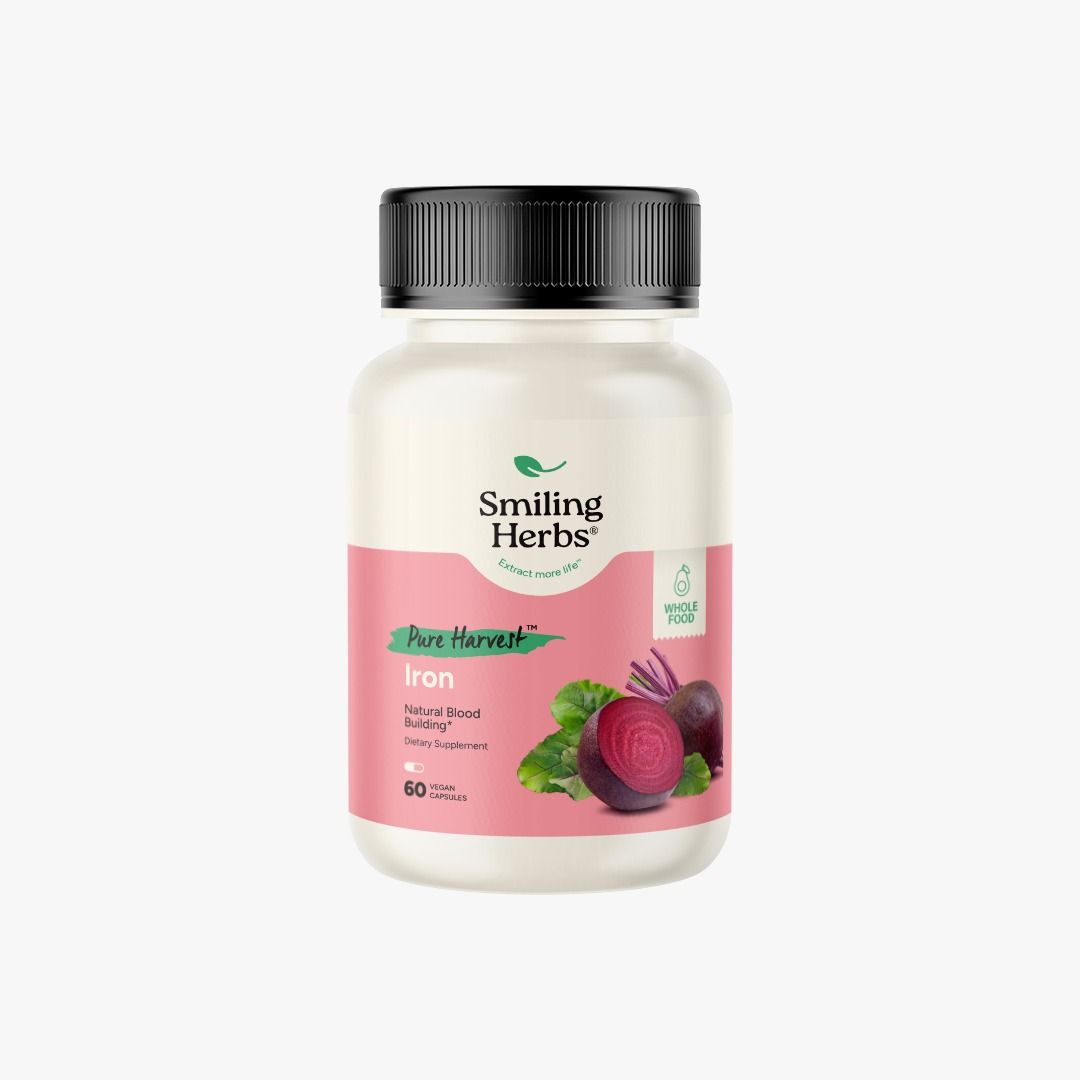 Smiling Herbs, Pure Harvest Iron, Natural Blood Buiding - 60 Vegetarian Capsules