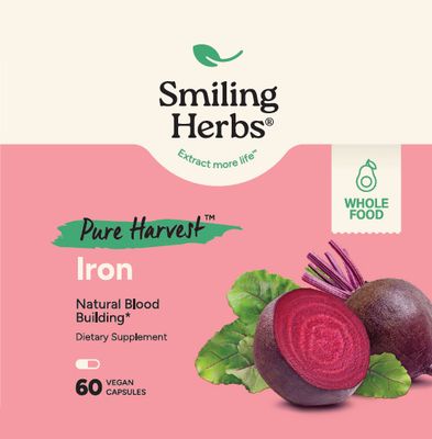 Smiling Herbs, Pure Harvest, Kosher IRON 27mg, Natural Blood Buiding - 60 Vegetarian Capsules