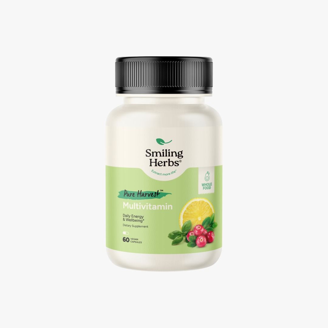 Smiling Herbs, Pure Harvest Multi Vitamin, Daily Energy &amp; Wellbeing - 60 Vegetarian Capsules