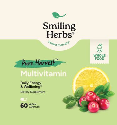 Smiling Herbs, Pure Harvest, Kosher MULTIVITAMIN, Daily Energy &amp; Wellbeing - 60 Vegetarian Capsules