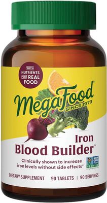 MegaFood USA, Kosher Fermented IRON BLOOD BUILDER, Clinically Shown To Increase Iron Levels Without Side Effects - 90 Tablets