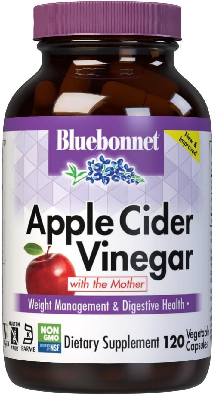 Bluebonnet, Kosher APPLE CIDER VINEGAR, With  The Mother, For Weight Management &amp; Digestive Health - 120 Vegetarian Capsules