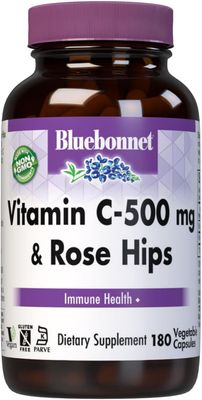 Bluebonnet, Kosher VITAMIN C-500 mg &amp; Rose Hips, For Immune Health - 180 Vegetarian Capsules