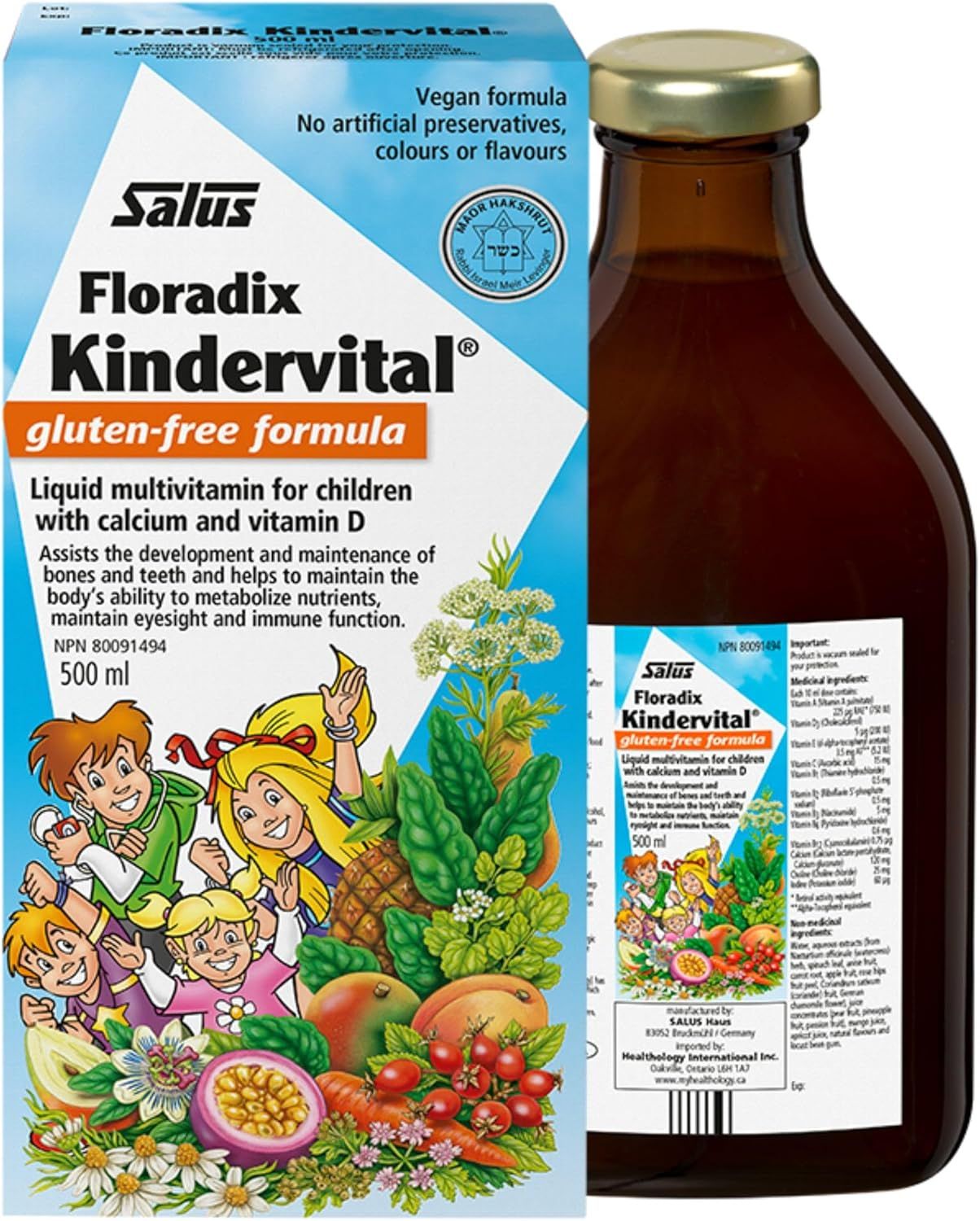 Salus, Kosher KINDERVITAL, Multivitamin For Children With Calcium &amp; Vitamin D, Liquid - 500 mL