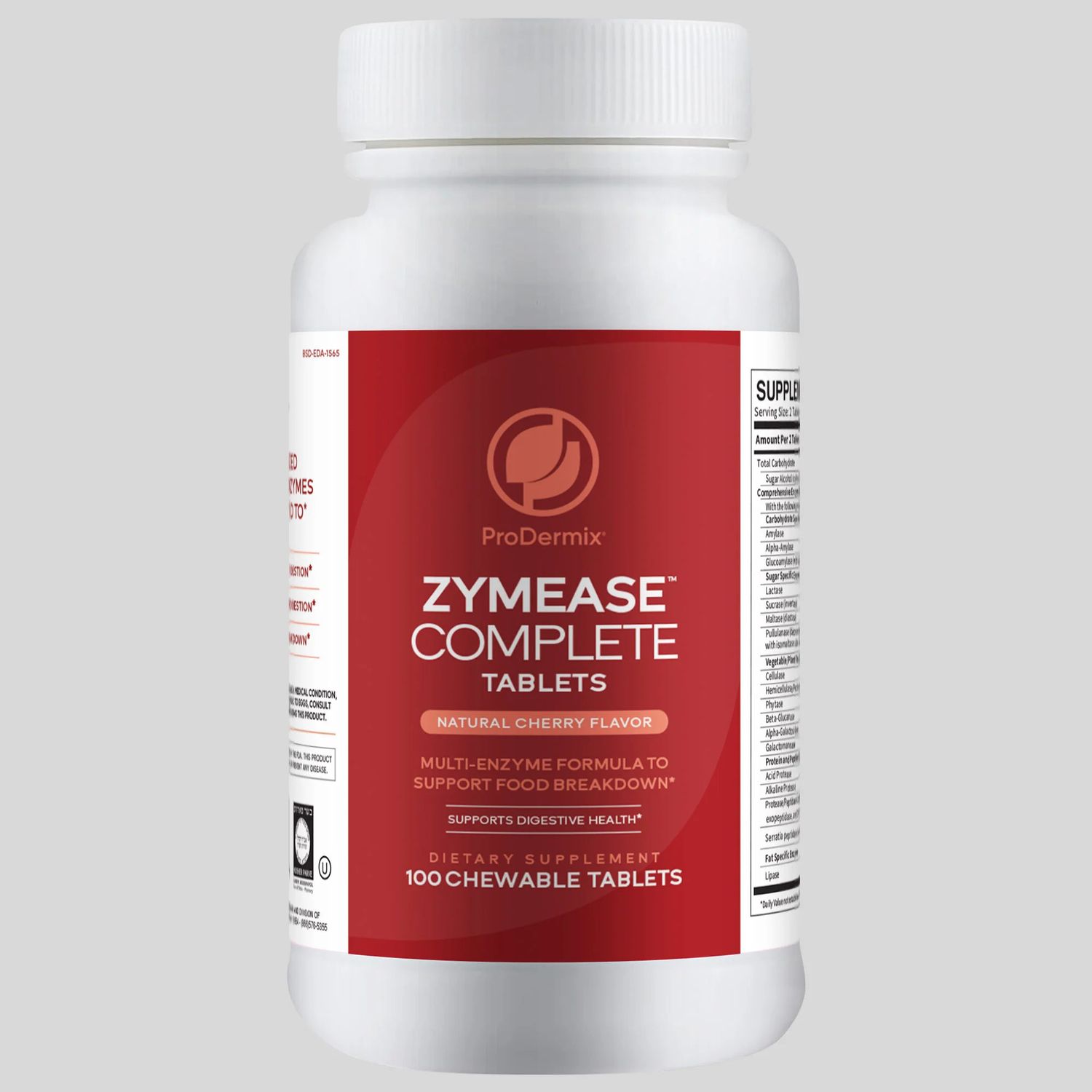 ProDermix, Kosher ZYMEASE Complete, Multi-Enzyme Formula To Support Food Breakdown, Cherry Flavor - 100 Chewable Tablets
