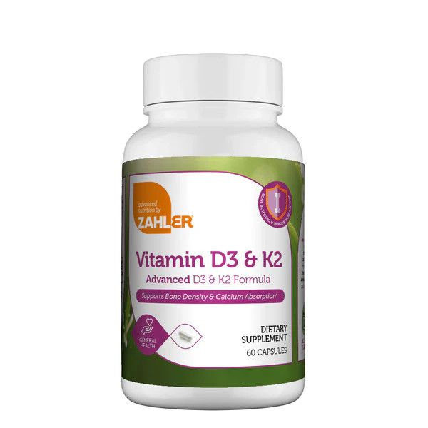 Zahlers, Kosher Vitamin D3 &amp; K2, Supports Bone Density &amp; Calcium Absorption - 60 Vegetarian Capsules