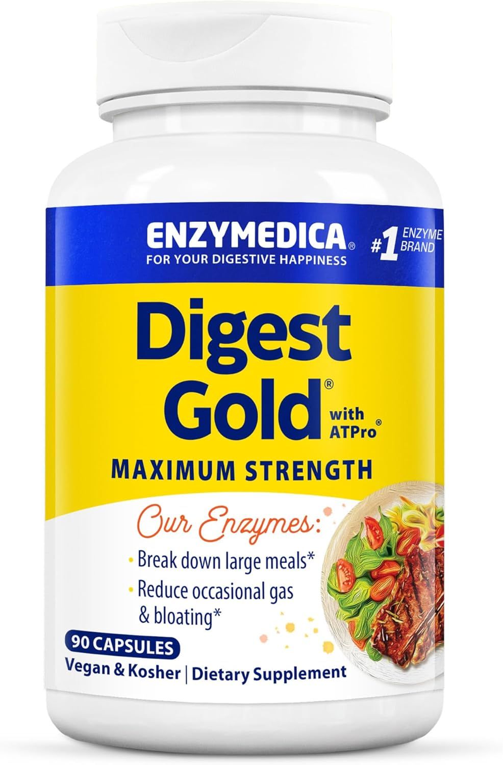 Enzymedica, Kosher Digest Gold With ATPro, Maximum Strength - 90 Vegetarian Capsules