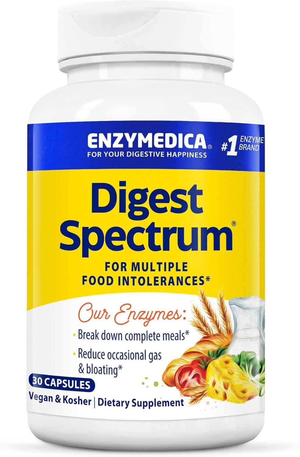Enzymedica, Kosher Digest Spectrum, For Multiple Food Intolerances - 30 Vegetarian Capsules