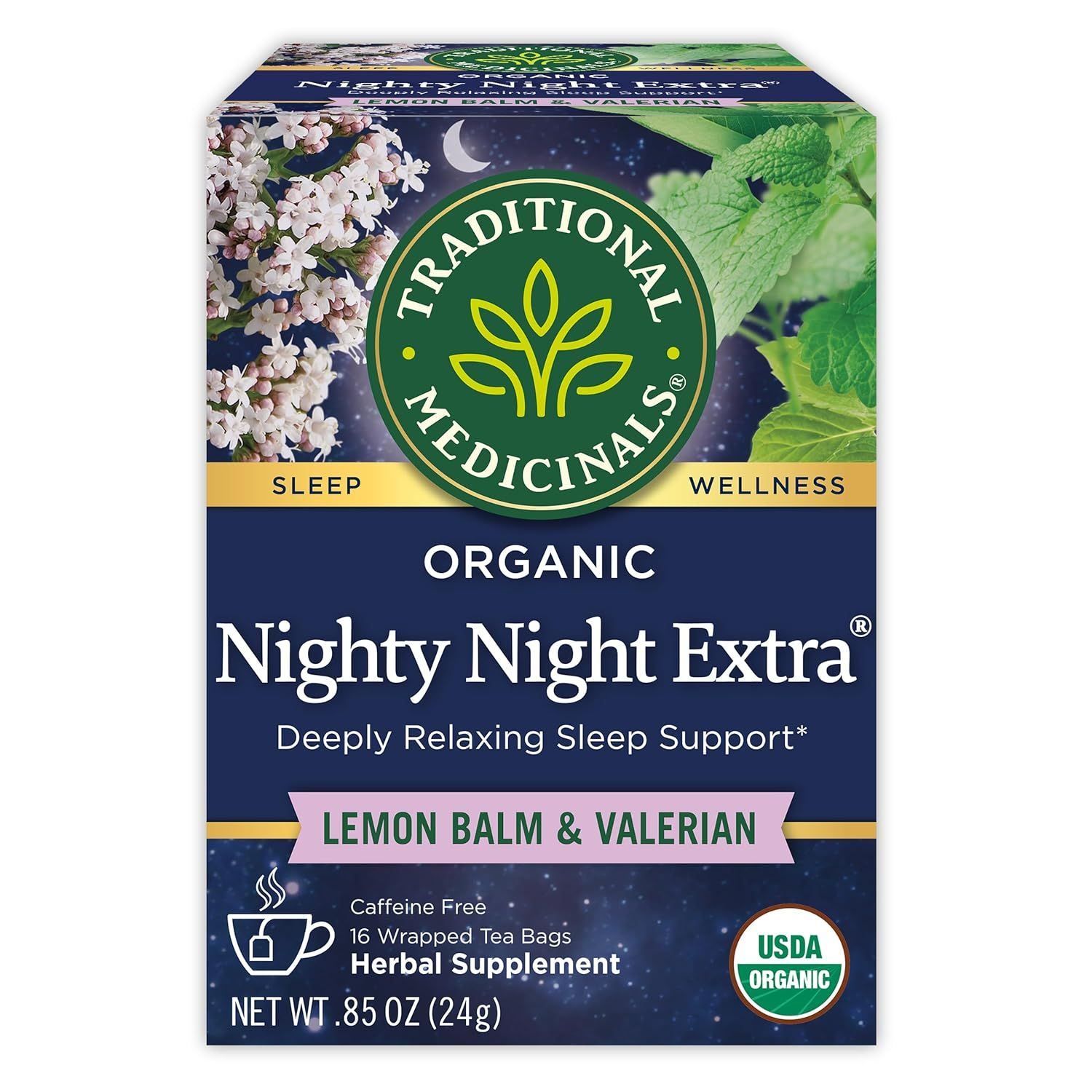 Traditional Medicinals, Organic Nighty Night Extra, Lemon Balm &amp; Valerian - 16 Tea Bags