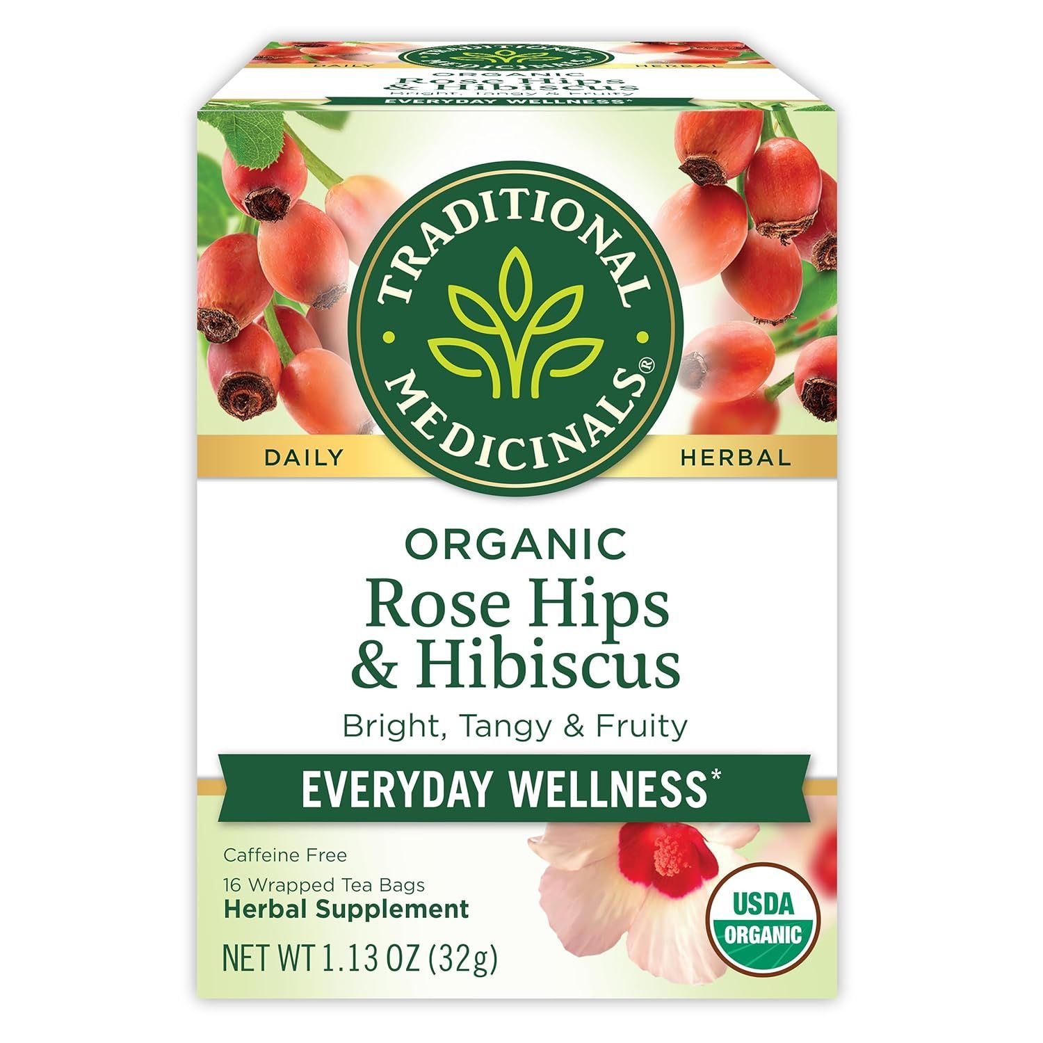 Traditional Medicinals, Organic Rose Hips &amp; Hibiscus - 16 Tea Bags