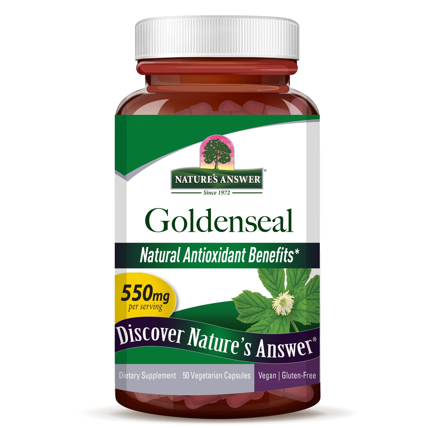 Natures Answer, Kosher Goldenseal Root 550mg, Natural Antioxidant Benefits - 50 Vegetarian Capsules