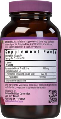 Bluebonnet, Kosher POMEGRANATE Whole Fruit Extract, Free Radical Protection &amp; Cellular Health - 60 Vegetarian Capsules