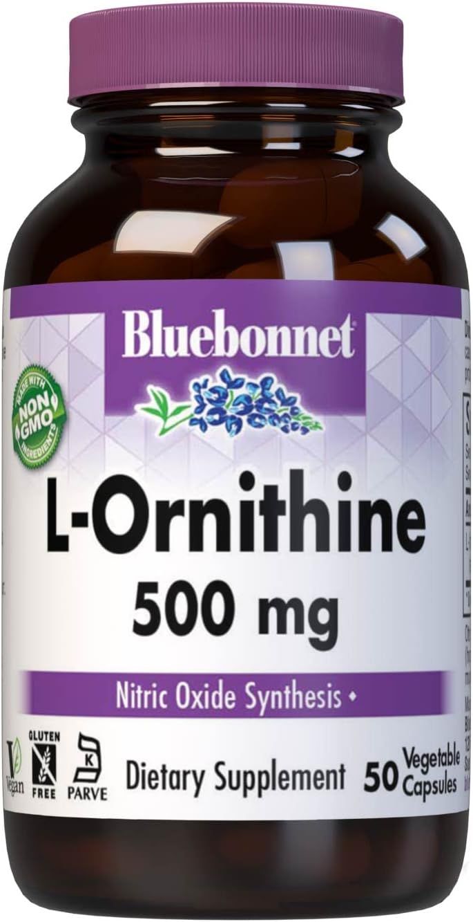 Bluebonnet, Kosher L-ORNITHINE 500mg, Nitric Oxide Synthesis - 50 Vegetarian Capsules