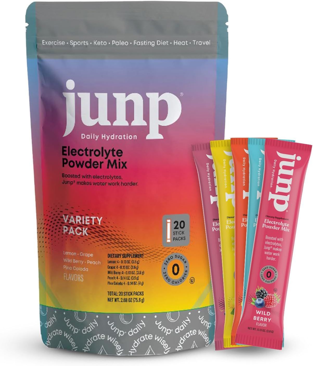 JUNP Electrolytes Powder, Variety Pack, Hydration Keto Electrolyte Drink Sticks, 5 Flavors - Pack of 20 (20 servings)
