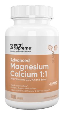 Nutri Supreme, Kosher Advanced Magnesium Calcium 1:1, With Vitamins D3, K2 &amp; Boron - 180 Tablets