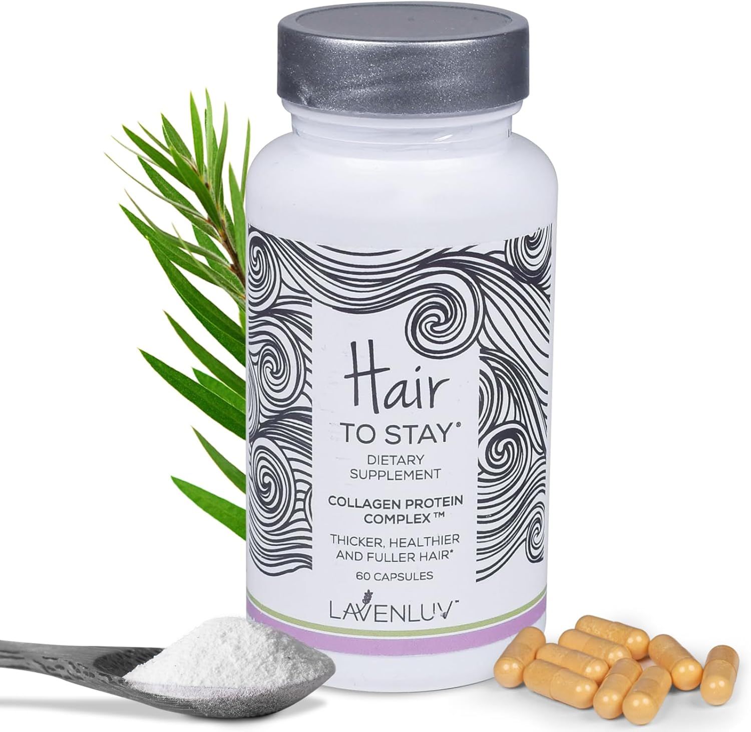 Lavenluv, Hair To Stay, Collagen Protein Complex - 60 Vegetarian Capsules