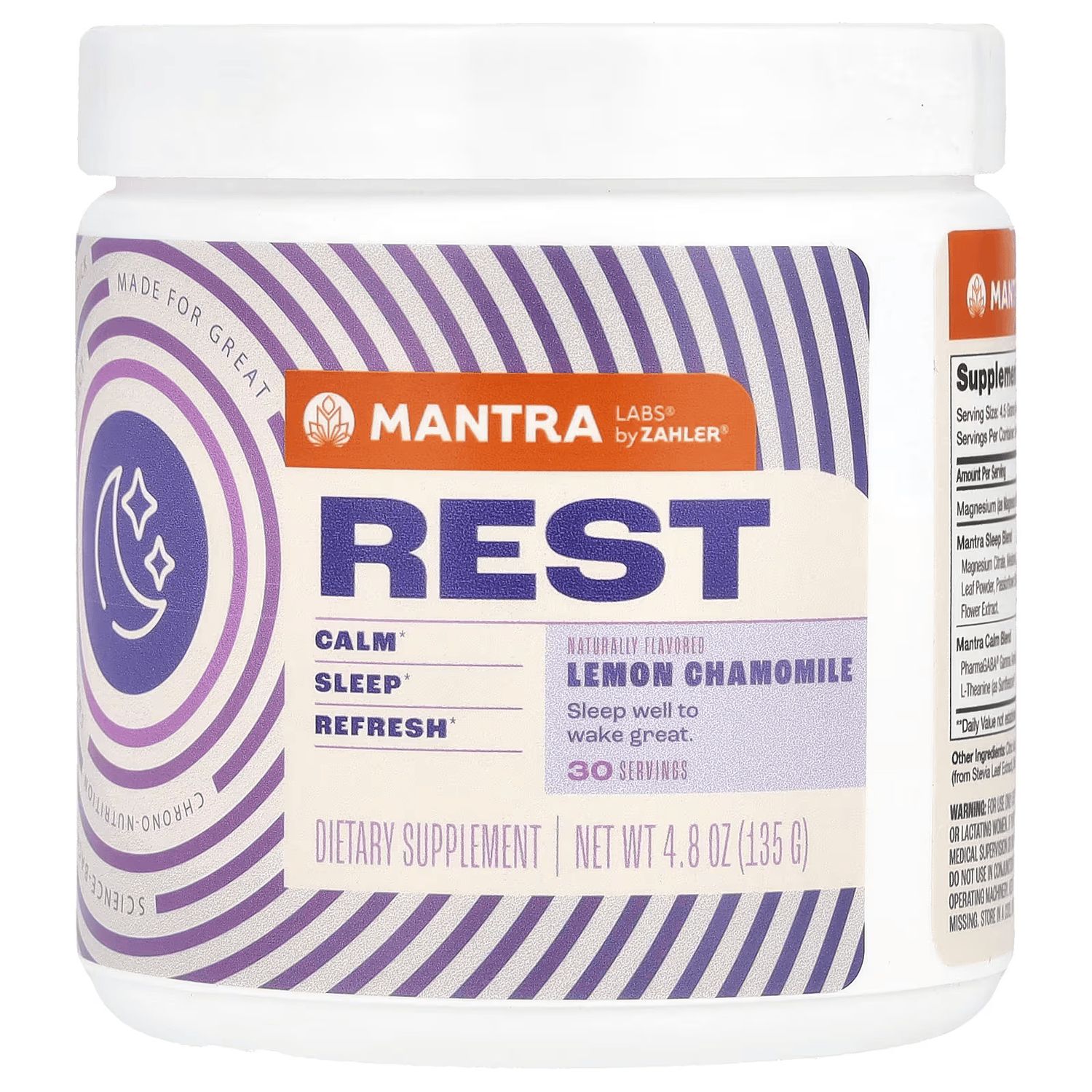 Mantra Labs by Zahlers, Kosher REST, Calming Sleep Aid, Lemon Chamomile Flavor - 4.8 oz (135g)