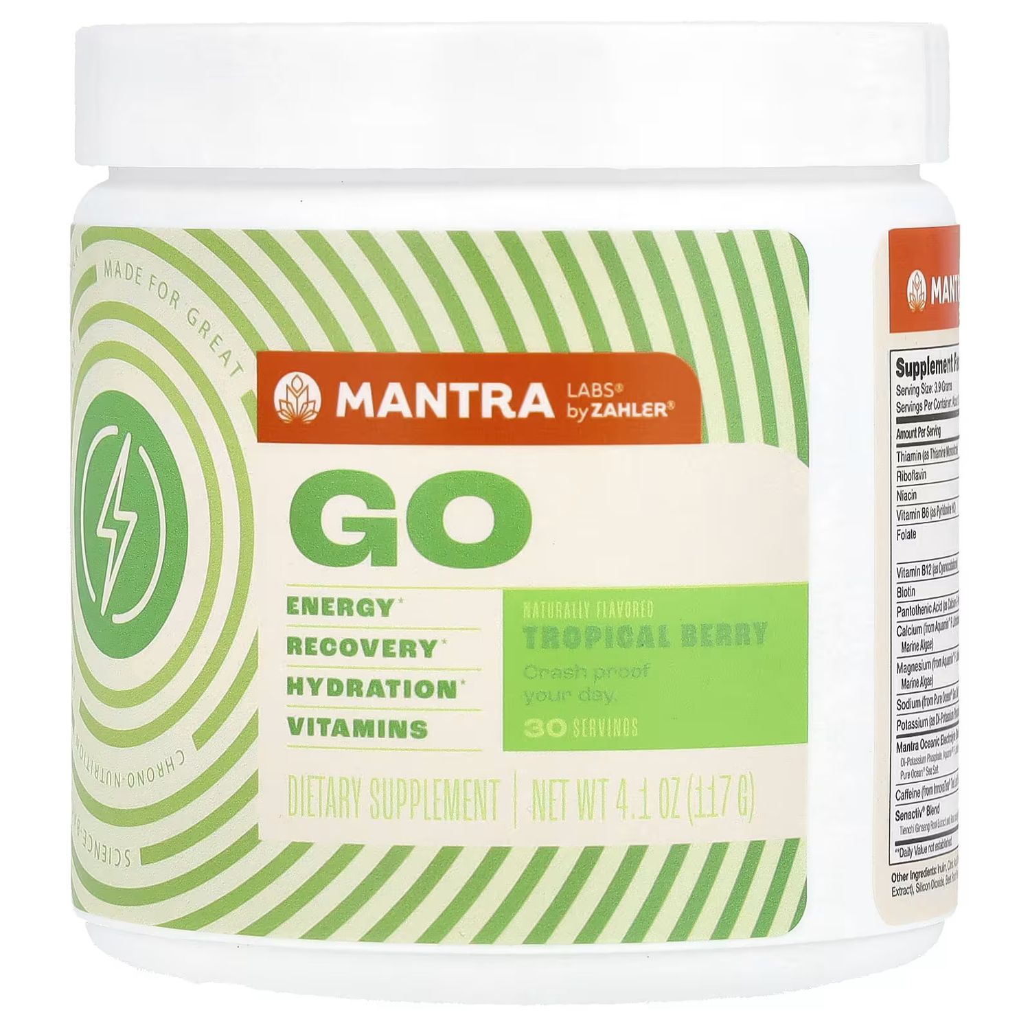 Mantra Labs by Zahlers, Kosher GO, Pre-Working Energy Booster, Tropical Berry Flavor - 4.1 oz (117g)
