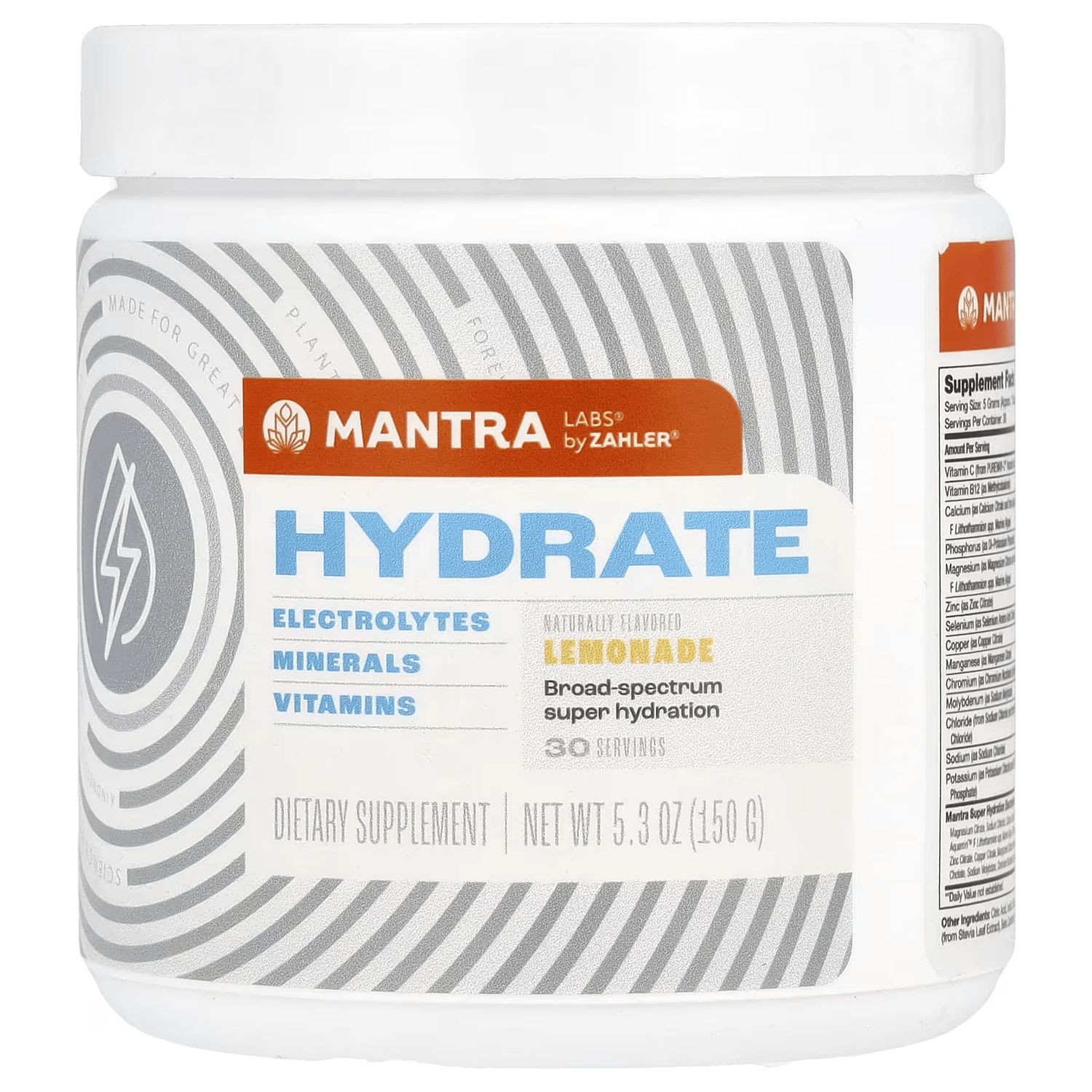 Mantra Labs by Zahlers, Kosher HYDRATE, Game-Changing Great-Tasting Sugar-Free Electrolytes, Lemonade Flavor - 5.3 oz (150g)