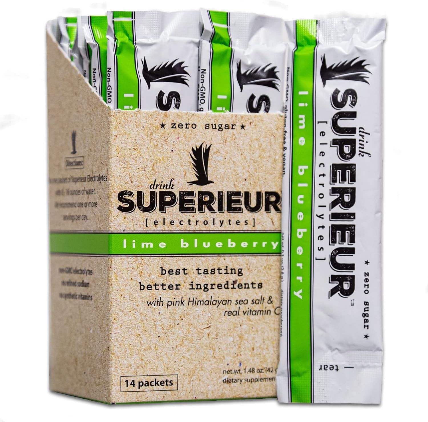 Superieur Electrolytes, Drink Superieur, Lime Blueberry, Hydration Powder - Box 14 Packets