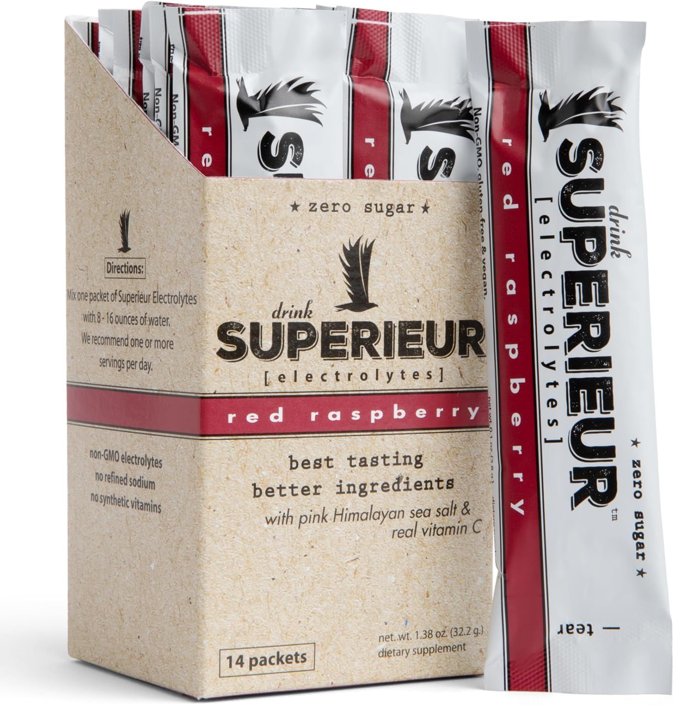 Superieur Electrolytes, Drink Superieur, Red Raspberry, Hydration Powder - Box 14 Packets