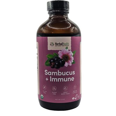 Herbal Health, Kosher Sambucus + Immune, Elderberry + Herbal Immune Blend with Zinc and Vitamin C, Liquid - 8 fl. oz. (236 mL)