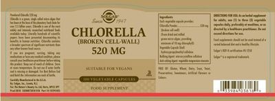 Solgar, Kosher Broken Cell-Wall CHLORELLA 520mg, Offers Exceptional Digestibility For Maximum Absorption - 100 Vegetarian Capsules