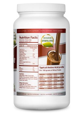 Nutri Supreme, Kosher Whey Protein Powder, w/ Erythritol &amp; Stevia, Creamy Chocolate Flavor - 2 Lb. (907g)