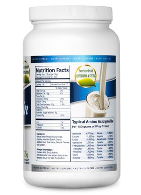 Nutri Supreme, Kosher Whey Protein Powder, w/ Erythritol &amp; Stevia, Sweet Vanilla Bean - 1 Lb. (454g)