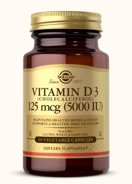 Solgar, Kosher VITAMIN D3 CHOLECALCIFEROL 5000 IU, Maintains Healthy Bones &amp; Teeth - 60 Vegetarian Capsules