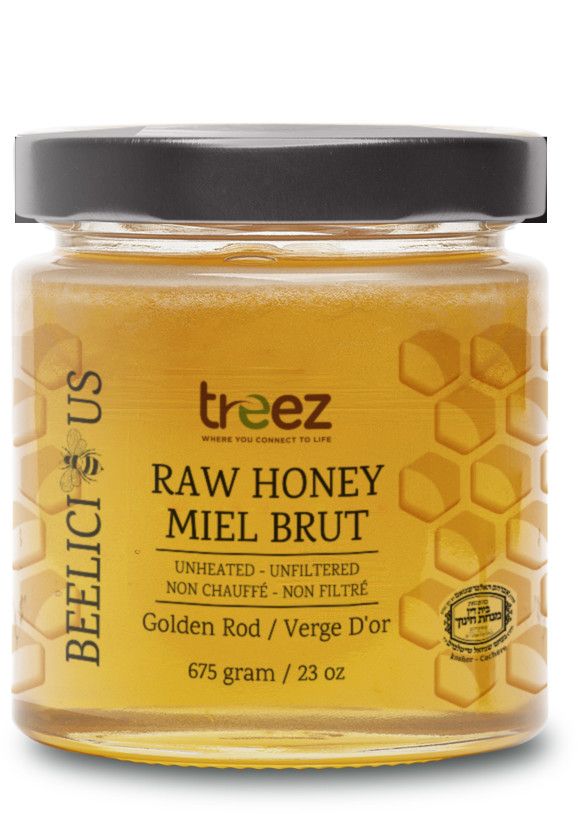 Treez Nutrition, Beelicious, RAW HONEY, Natural Liquid/Creamy GOLDEN ROD - Fall (Glass Container) - 675 grams (23 oz.)
