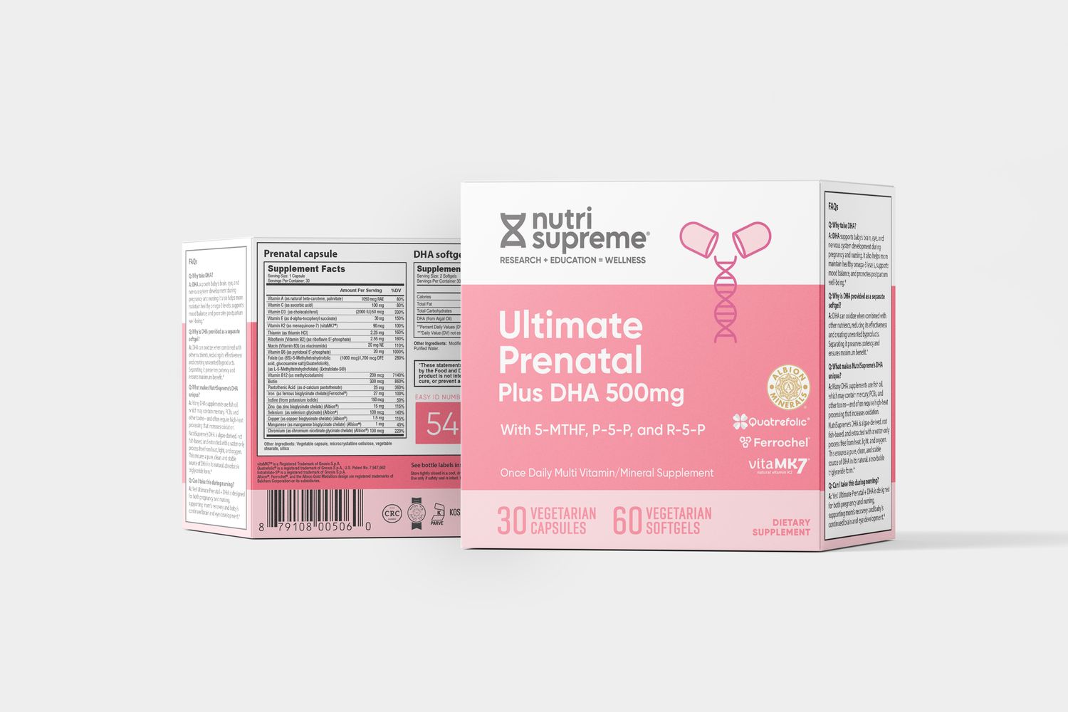 Nutri Supreme, Kosher Ultimate Prenatal &amp; DHA Bundle, One Daily - 30 Vegetarian Capsules &amp; 60 Softgels #54